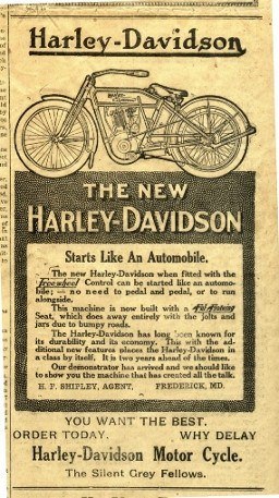 Vintage Harley-Davidson Ad, signed by H.F. Shipley.